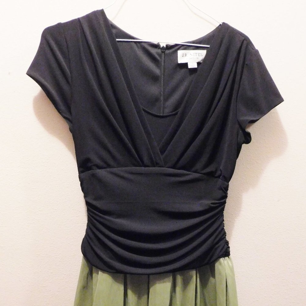 J.R. Nites Black and Green Midi Cocktail Dress